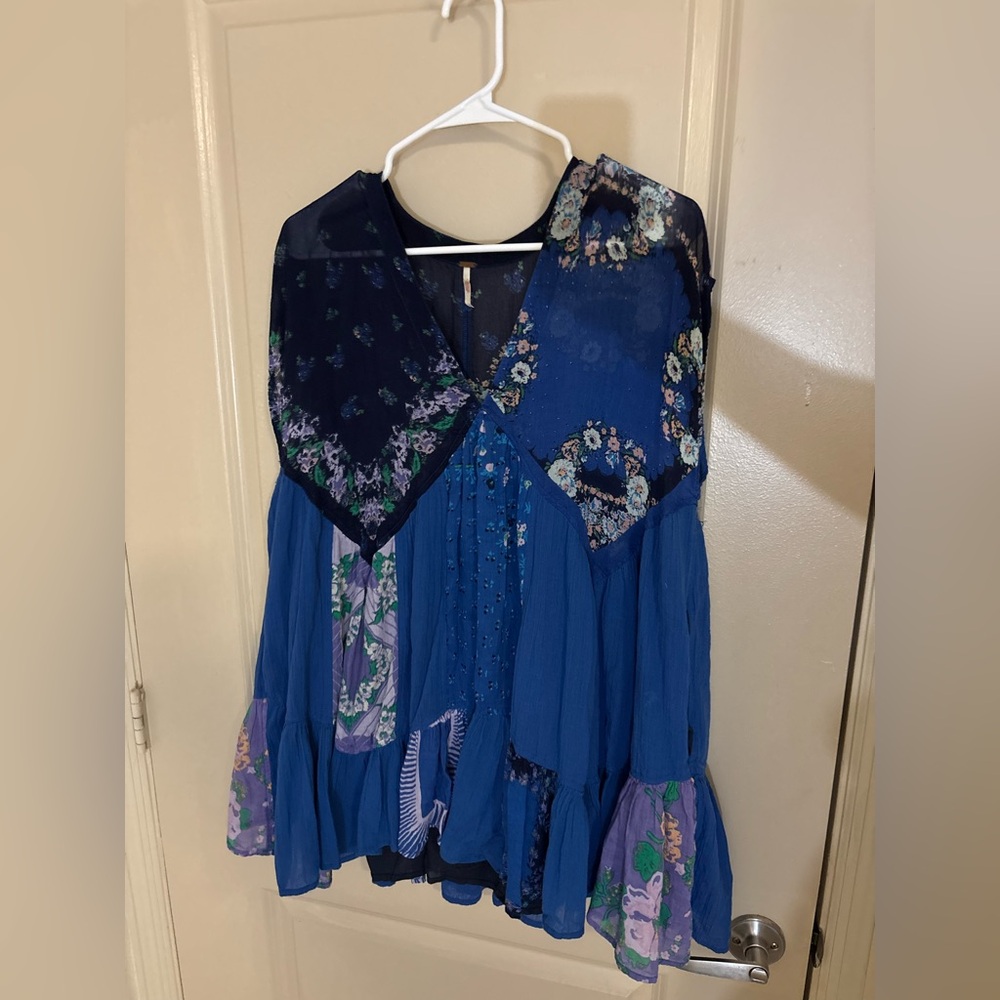 Free People Blue and Purple Floral Blouse - Picture 2 of 2